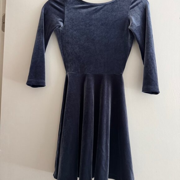 American Apparel Velvet Low Back Skater Dress - Twilight Color - Picture 1 of 4